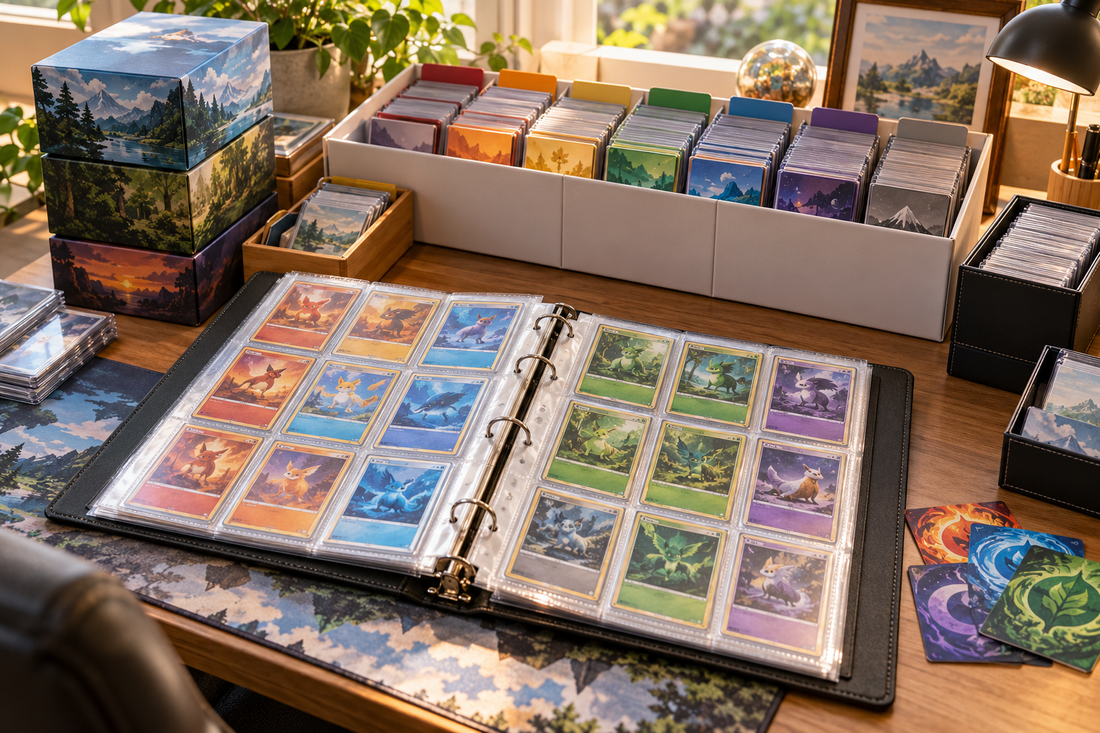 How to organize a Pokemon card collection with binders and storage boxes