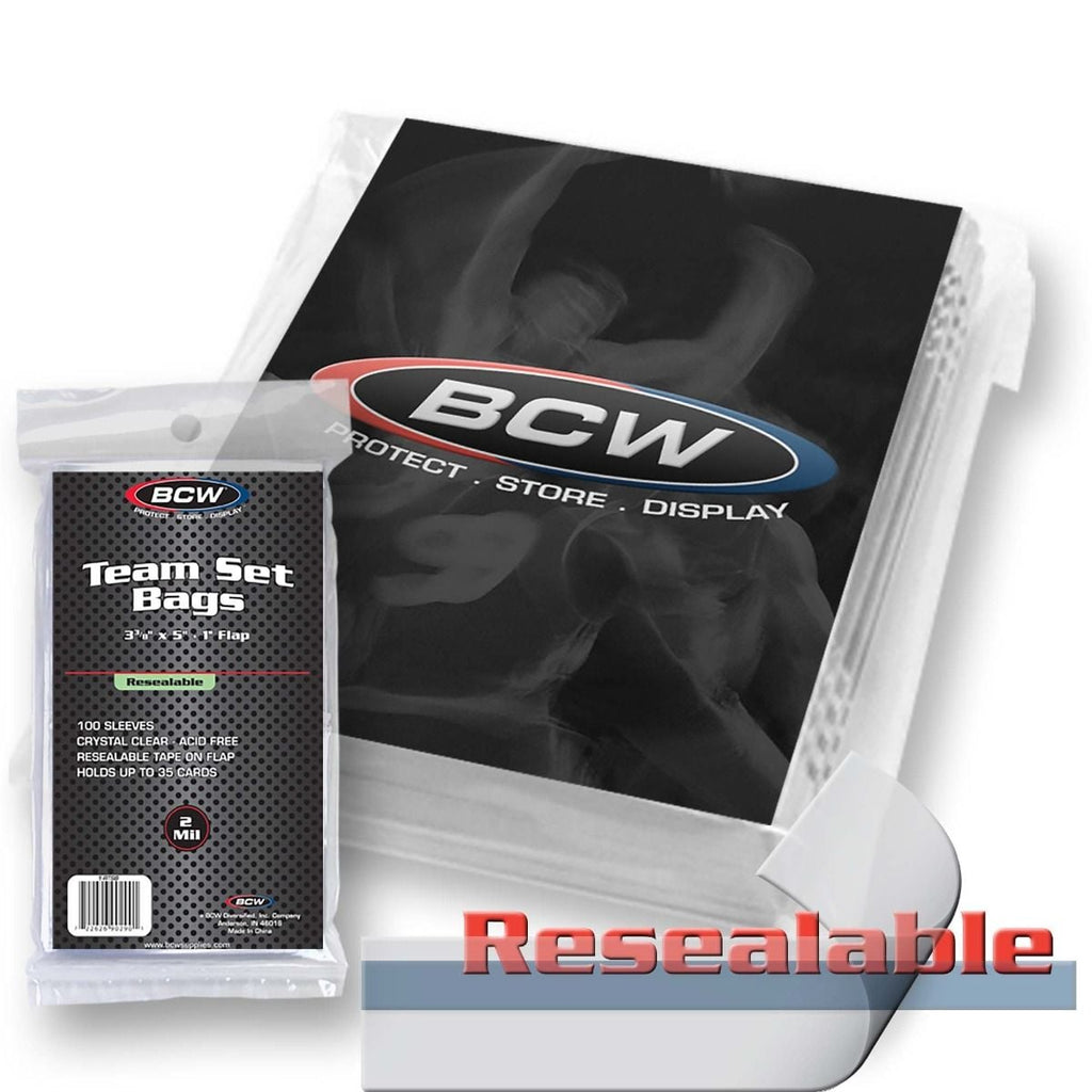 BCW Resealable Team Set Bags — 100 Pack for Toploaders & Card Shipping