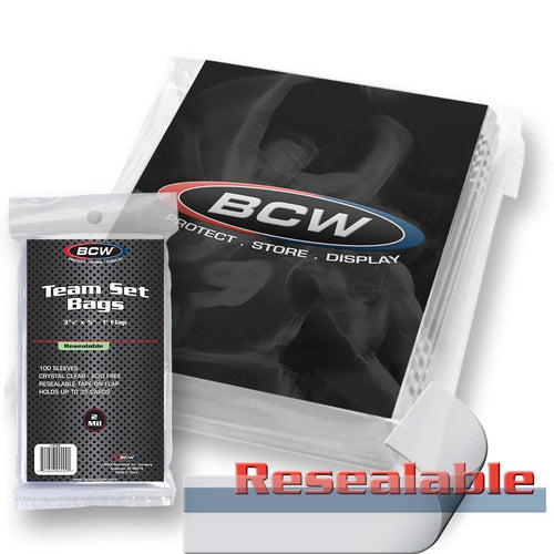 BCW Resealable Team Set Bags — 100 Pack for Toploaders & Card Shipping