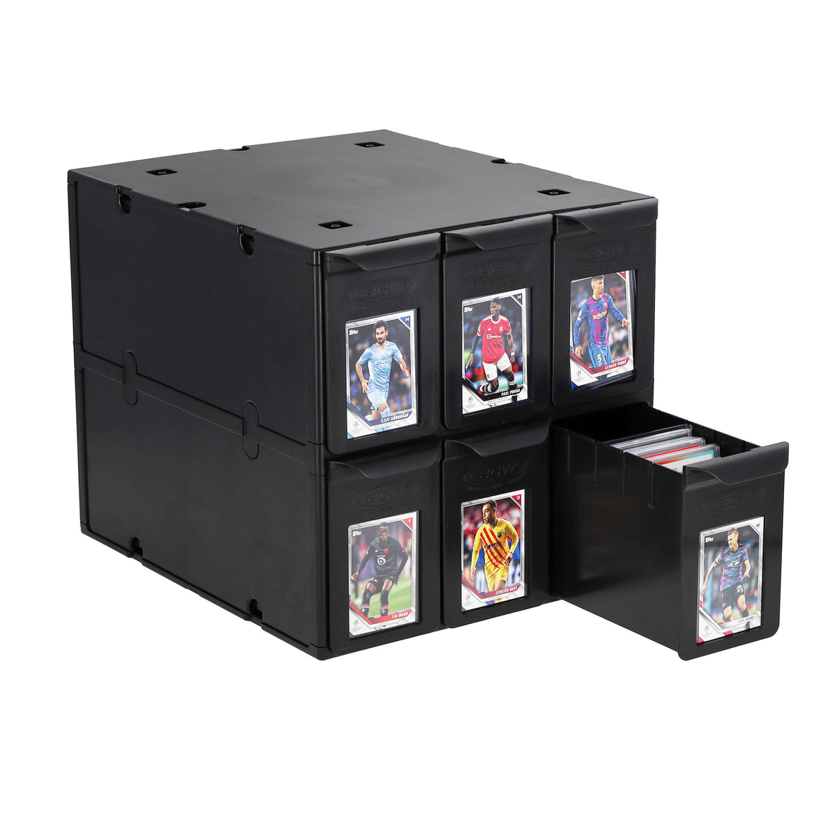 BCW 6-drawer graded card cabinet — sports open