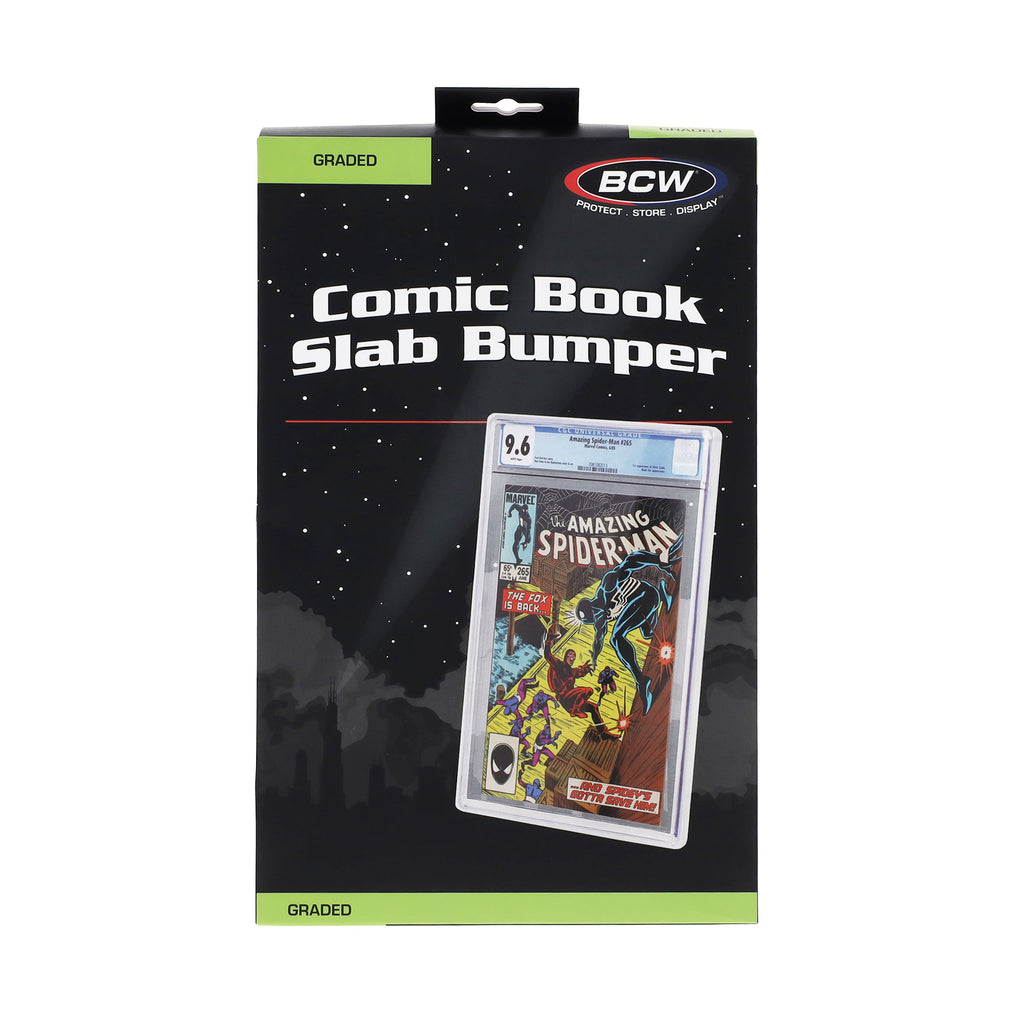 Front of BCW Comic Book Slab Bumper package, three protectors per pack