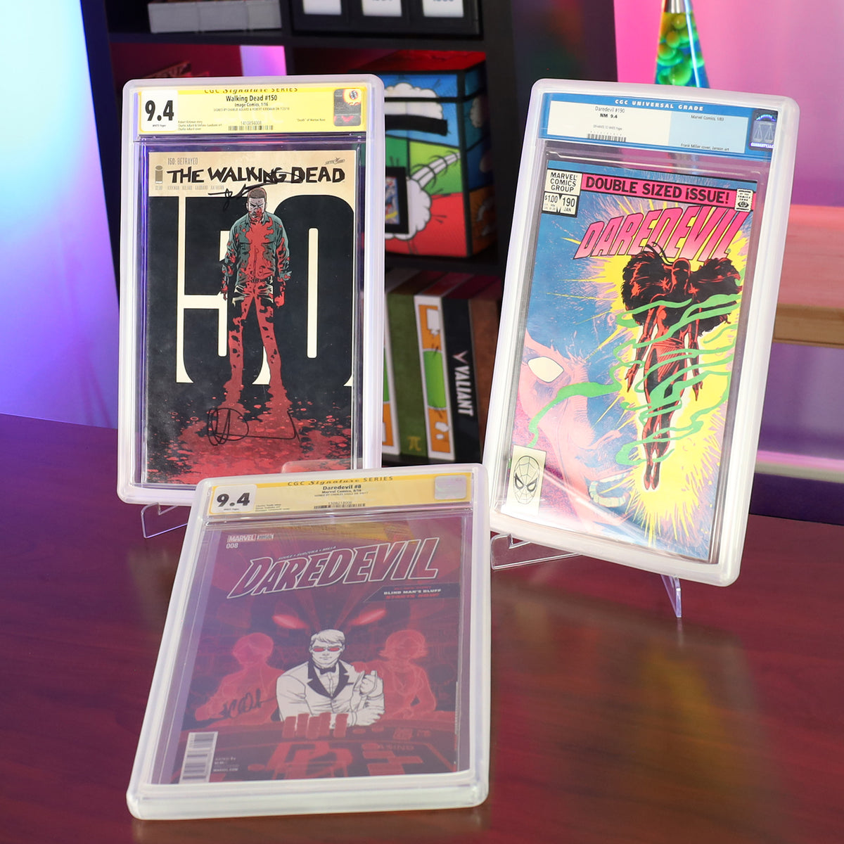 Graded comics displayed with translucent BCW slab bumpers