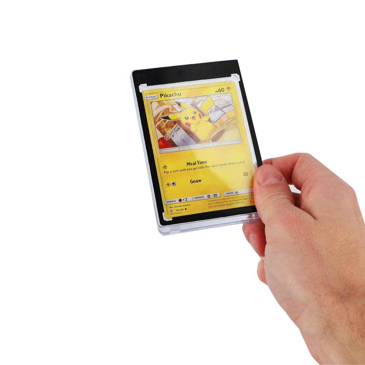 BCW 35 PT black-border magnetic card holder — In-hand Pokémon card example