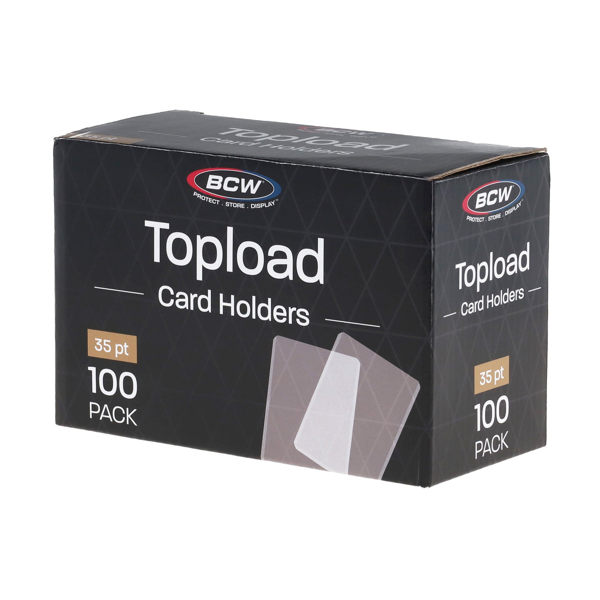 BCW 3x4 Topload Holder - Standard 100 Ct — Angled view of BCW standard 3x4 toploader
