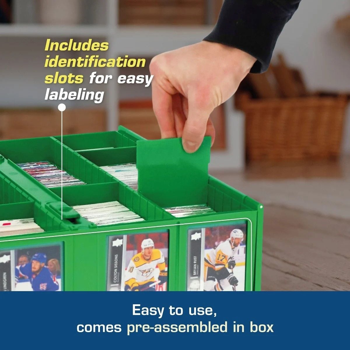 Official BCW 3200-count card storage bin, green; product image 5