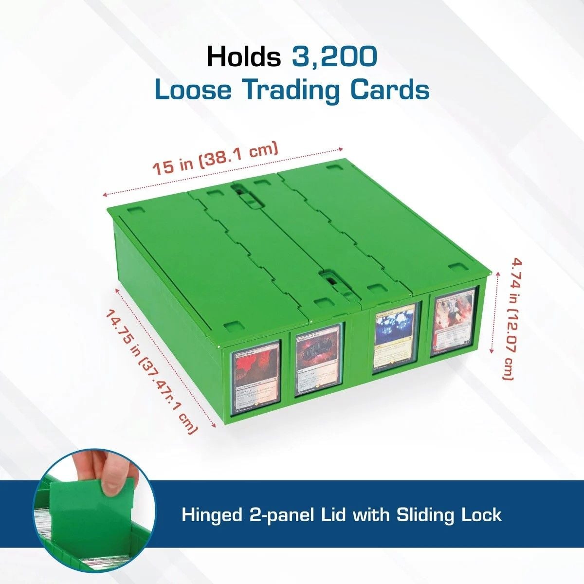 Official BCW 3200-count card storage bin, green; product image 4