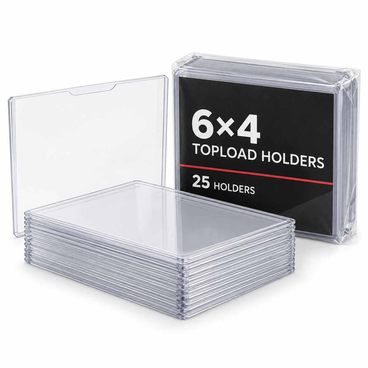 Illustrative product image of BCW 6x4 rigid clear top-load holders, 25 holders per pack