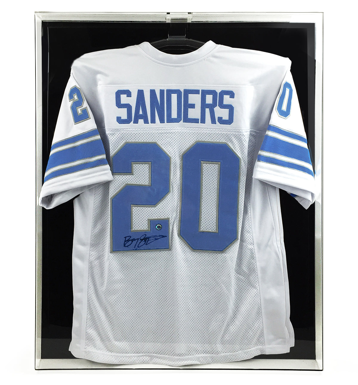 BCW Acrylic Large Jersey Display with black back displaying a football jersey
