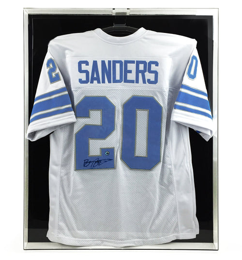 BCW Acrylic Large Jersey Display with black back displaying a football jersey