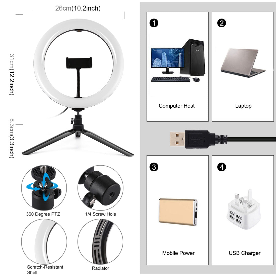 PULUZ PKT3072B 10.2 inch LED ring light image 3