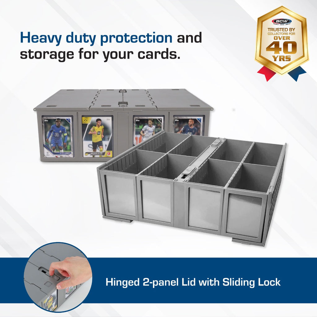 BCW 3200 Card Bin hinged lid and sliding lock information
