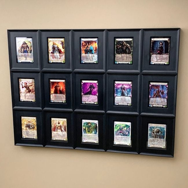 BCW interlocking black card frames arranged in a 15-frame display