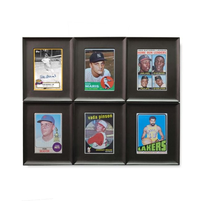 BCW interlocking black card frames displaying sports cards