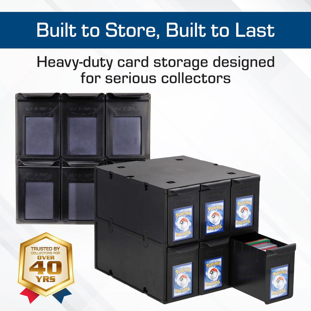 BCW 6 Drawer Card Storage Cabinet Black or White Standard Cards — BCW 6 Drawer Card Catalog black infographic