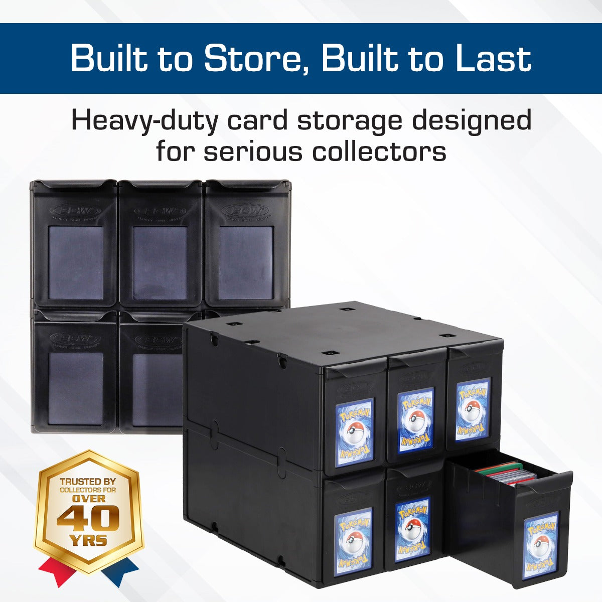 BCW 6 Drawer Card Storage Cabinet Black or White Standard Cards — BCW 6 Drawer Card Catalog black infographic