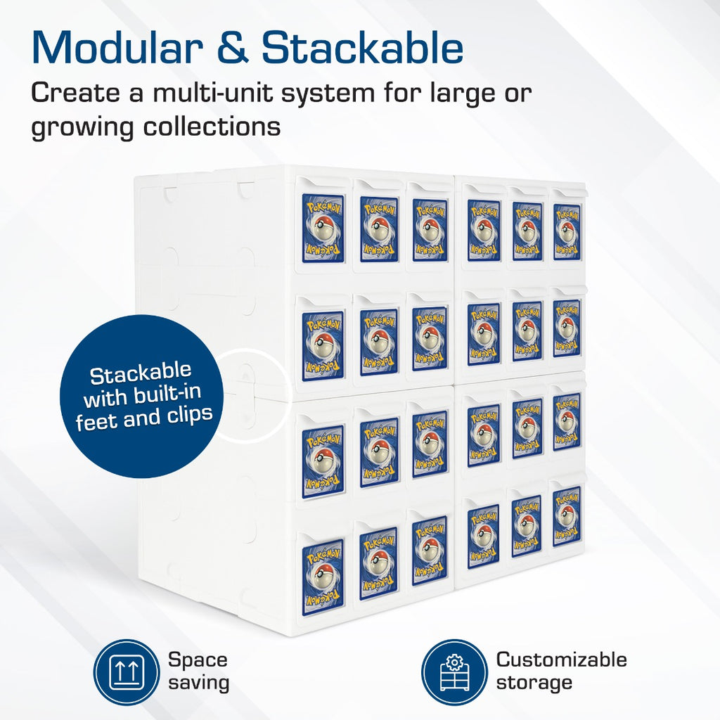 BCW 6 Drawer Card Catalog white infographic with stackable design