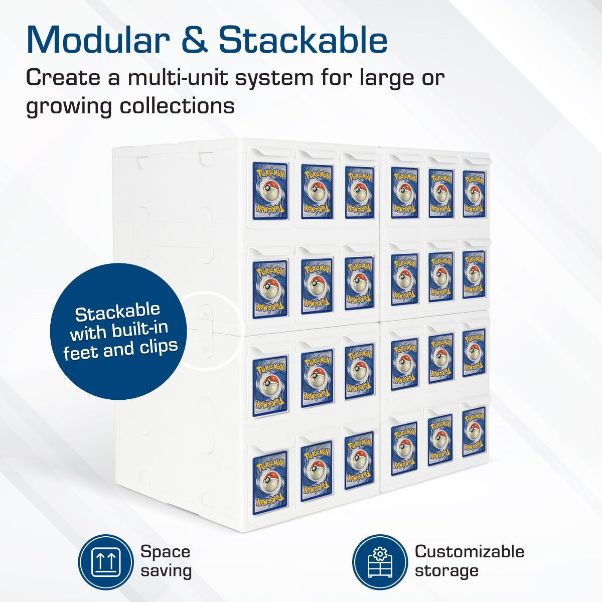 BCW 6 Drawer Card Catalog white infographic with stackable design