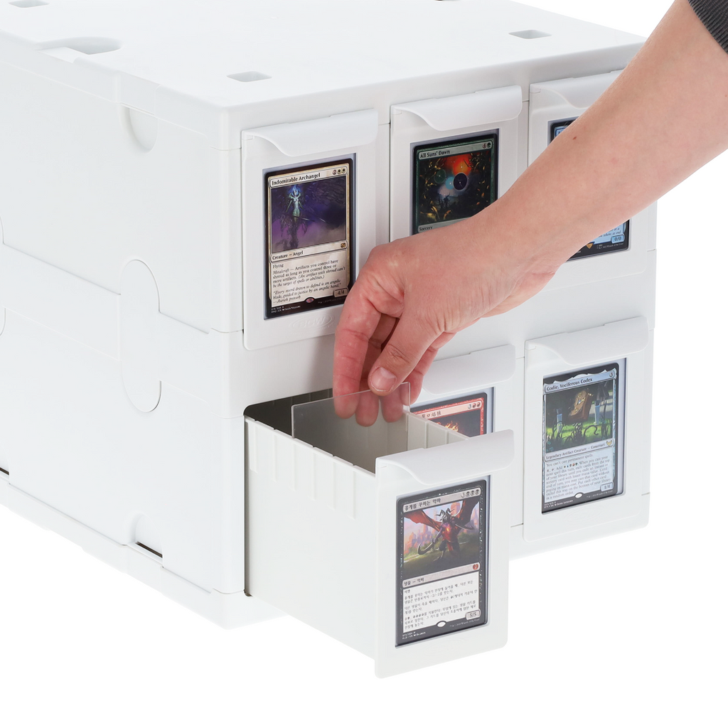 BCW 6 Drawer Card Catalog white hand view