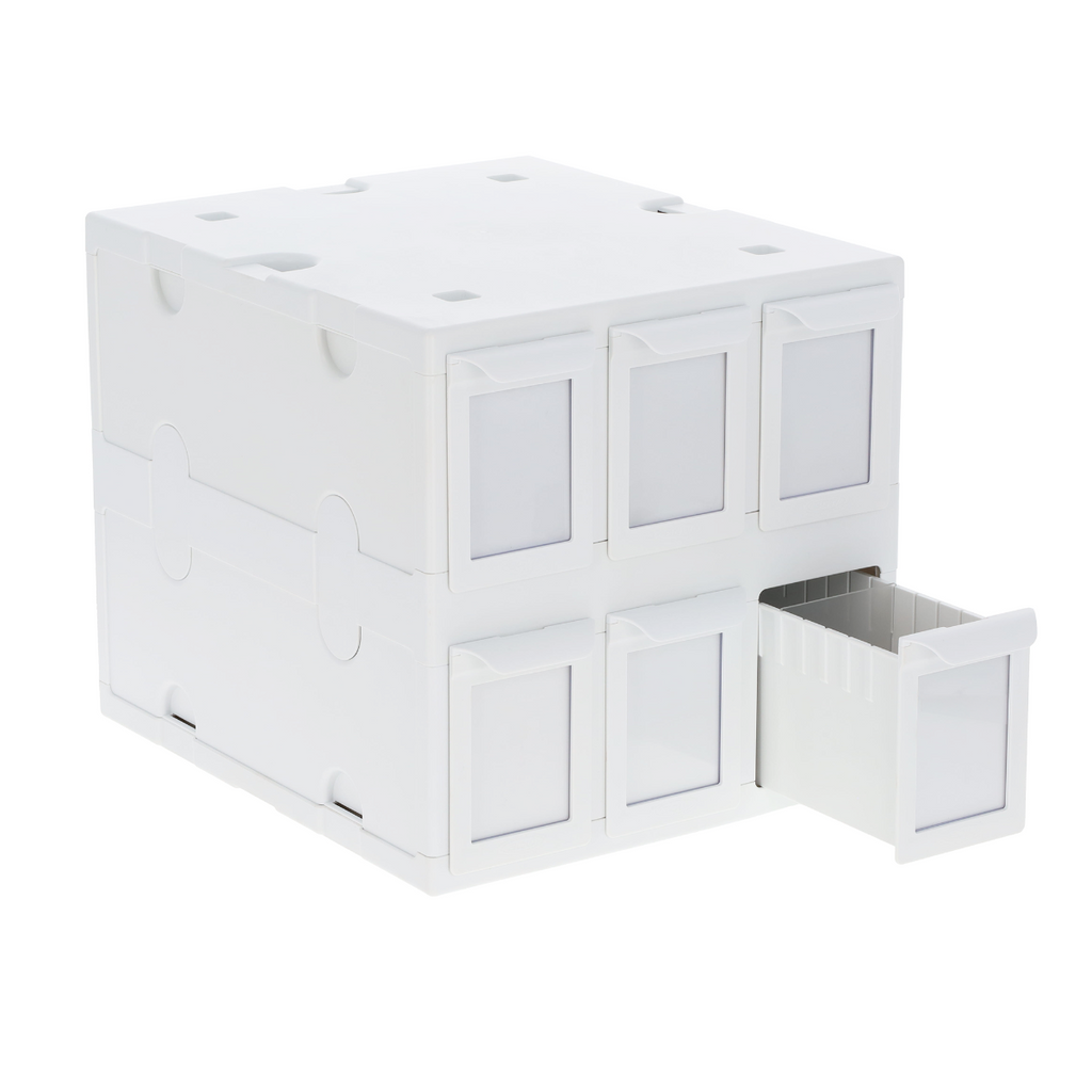 BCW 6 Drawer Card Catalog white, angled open view
