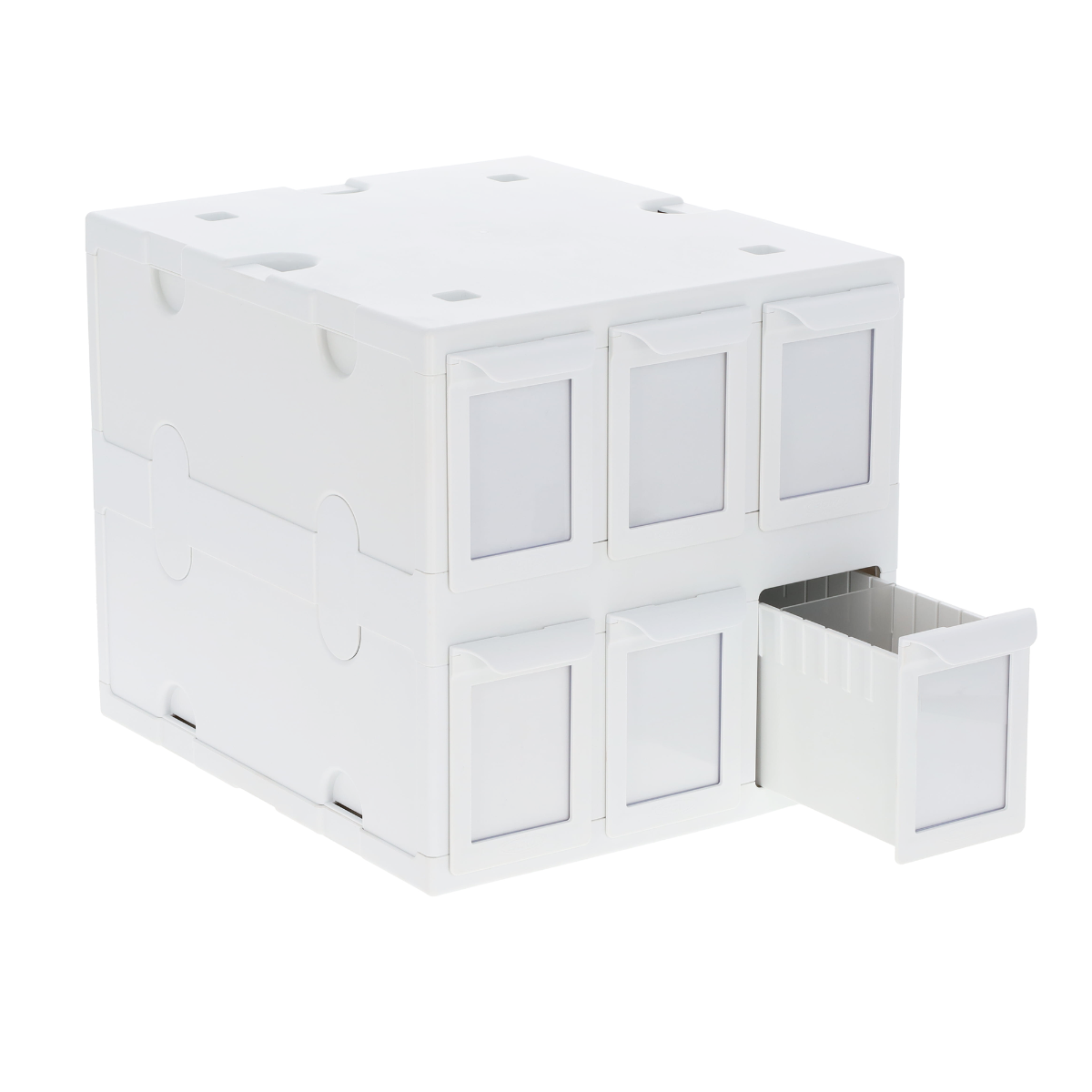 BCW 6 Drawer Card Catalog white, angled open view